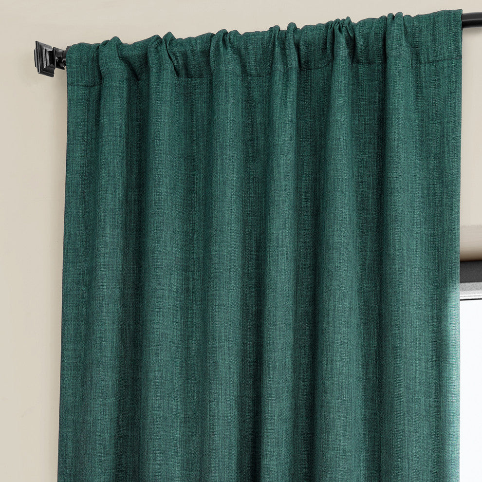 Faux Linen Darkening Curtain Single Panel, Slate Teal, 50"x108"