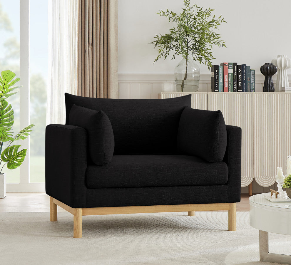 Langham Linen Textured Fabric Upholstered Chair, Black