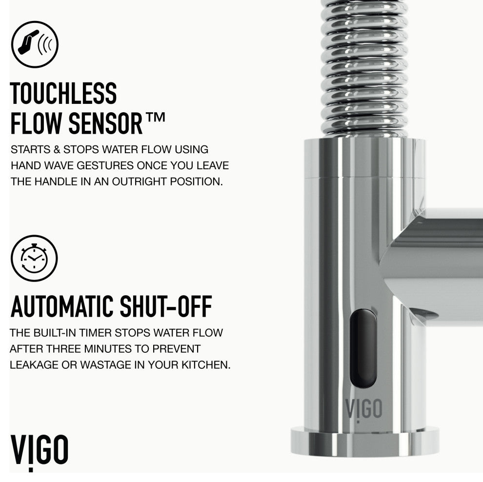VIGO Edison 19" H Single Handle Pull-Down Sprayer Kitchen Faucet, Chrome, Touchless, Without Extras