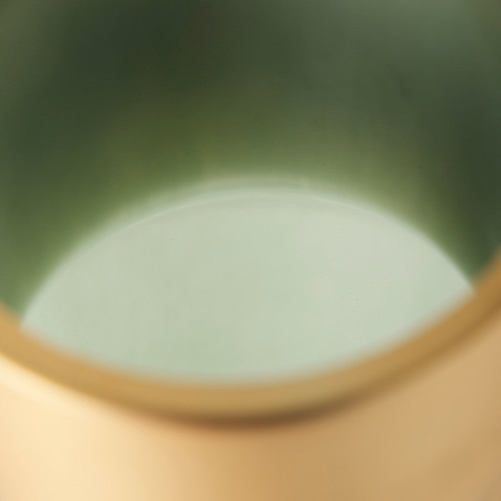 Minty Green Glass With Gold Metal Top Vase, 17"