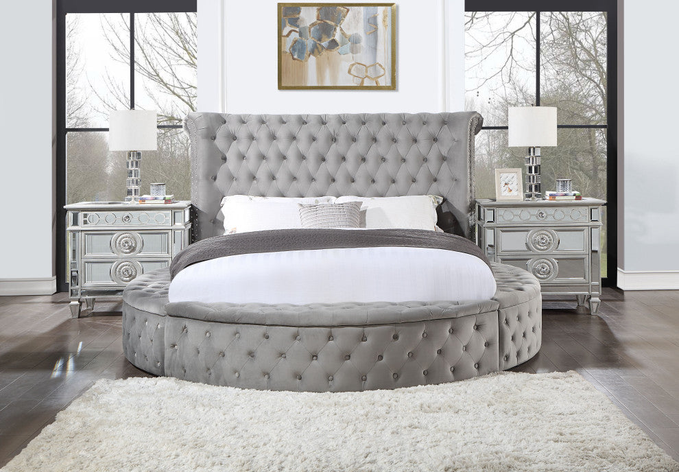 ACME Gaiva Queen Bed with Storage in Gray Velvet