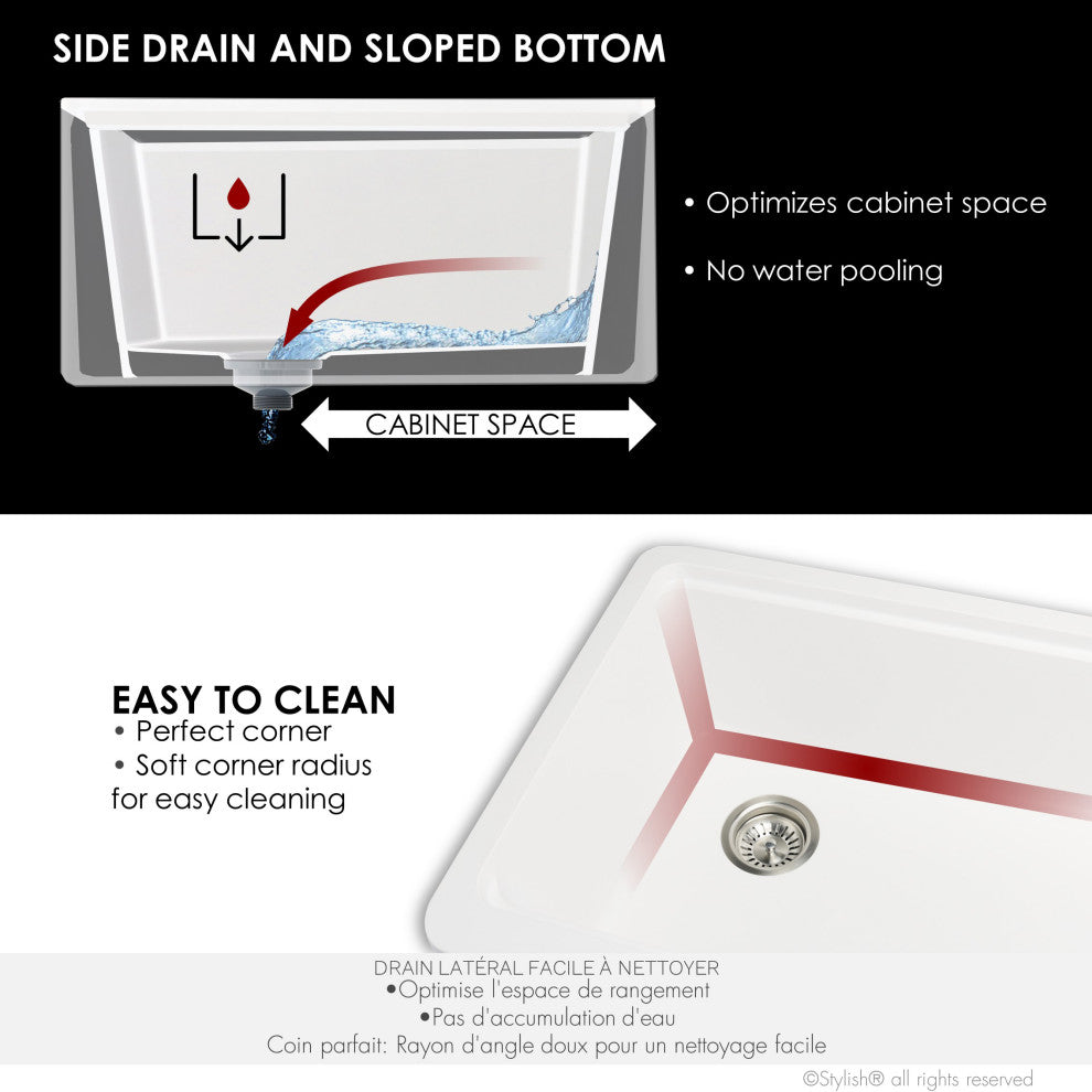 30" Undermount Workstation Single Bowl White Granite Kitchen SInk