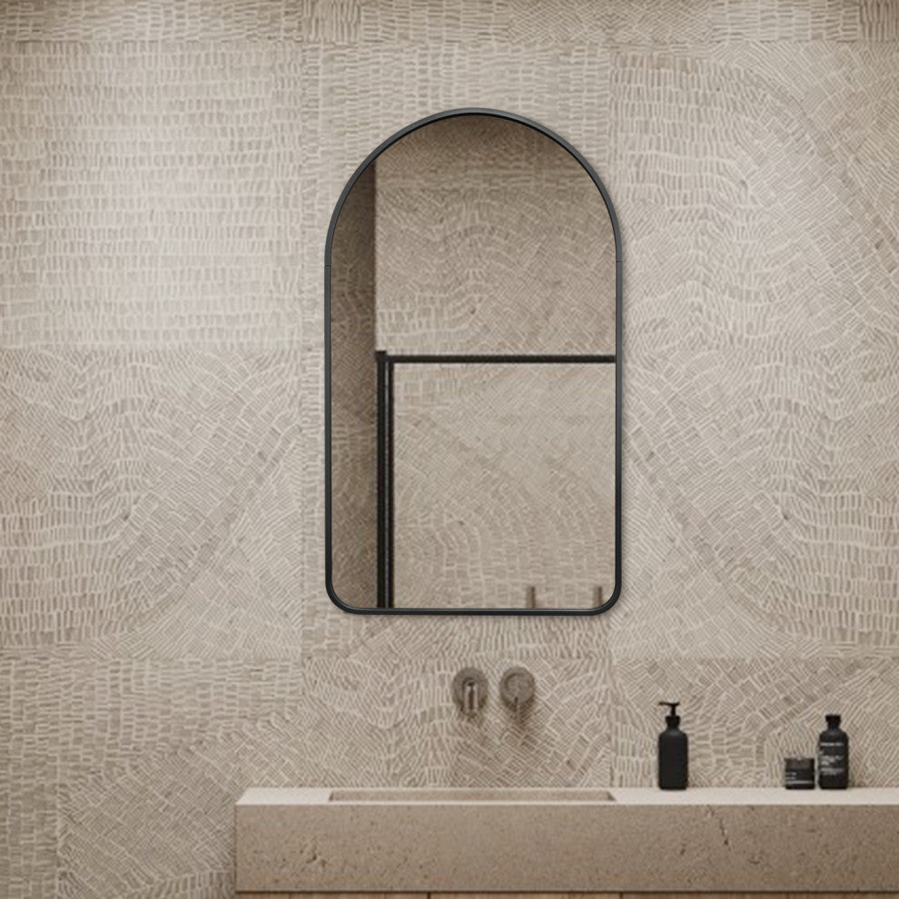 Rita Arch Metal Framed Wall Bathroom Vanity Mirror, Black, 19.6" X 31.5"
