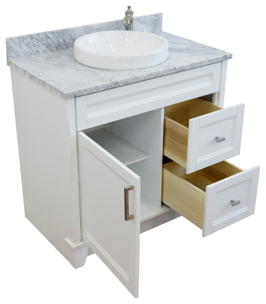37" Single Sink Vanity, White Finish With White Carrara Marble