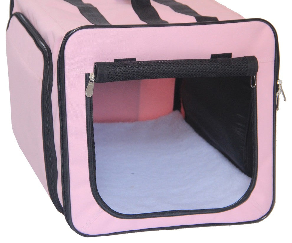 Dual-Expandable Wire Folding Lightweight Collapsible Pet Crate, Pink, Large