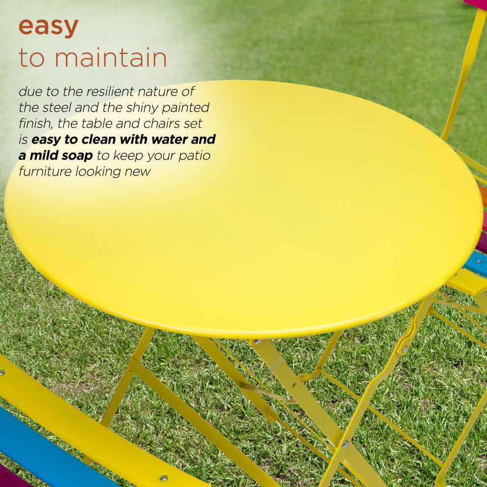 Alpine Rainbow Metal Bistro Set with Table and Two Chairs, 28"