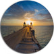 Huge Wooden Pier Into Setting Sun, Seascape Round Metal Wall Art, 11"