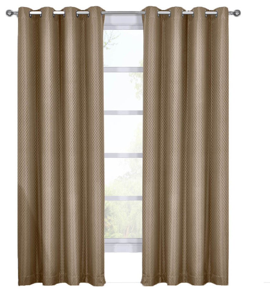 100% Blackout Diamond Woven Drapes, 2PC, Taupe, 108"x63"