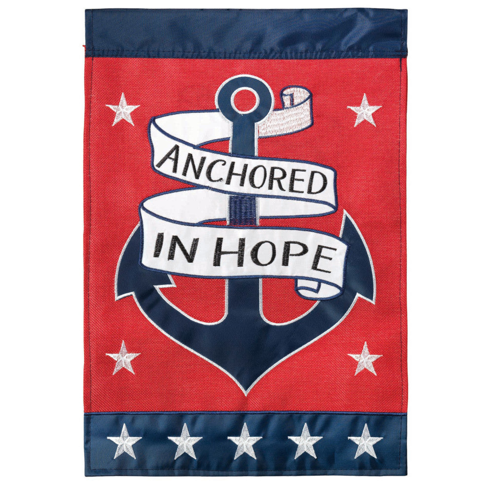 Flag  Double Applique  Anchored In Hope Burlap  Large