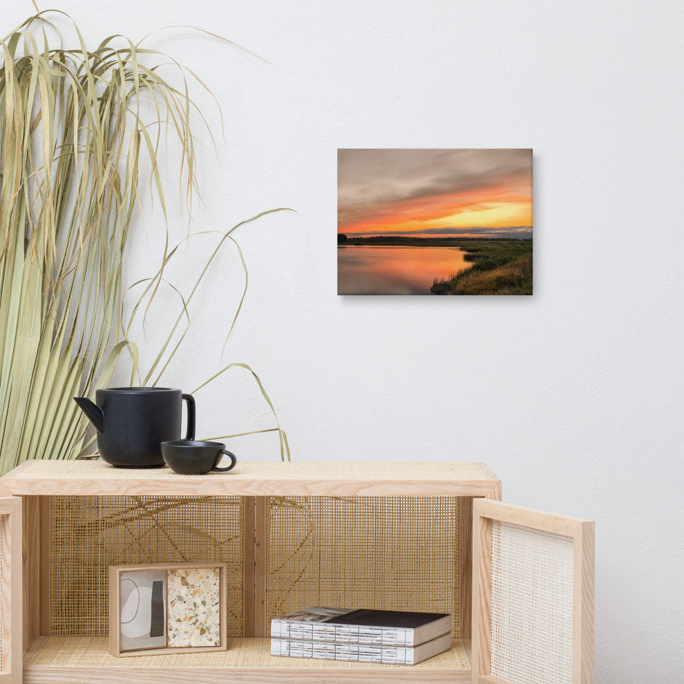 Farmhouse Style Wall Art: Sunset Woodland Marsh  Canvas, 12" X 16"