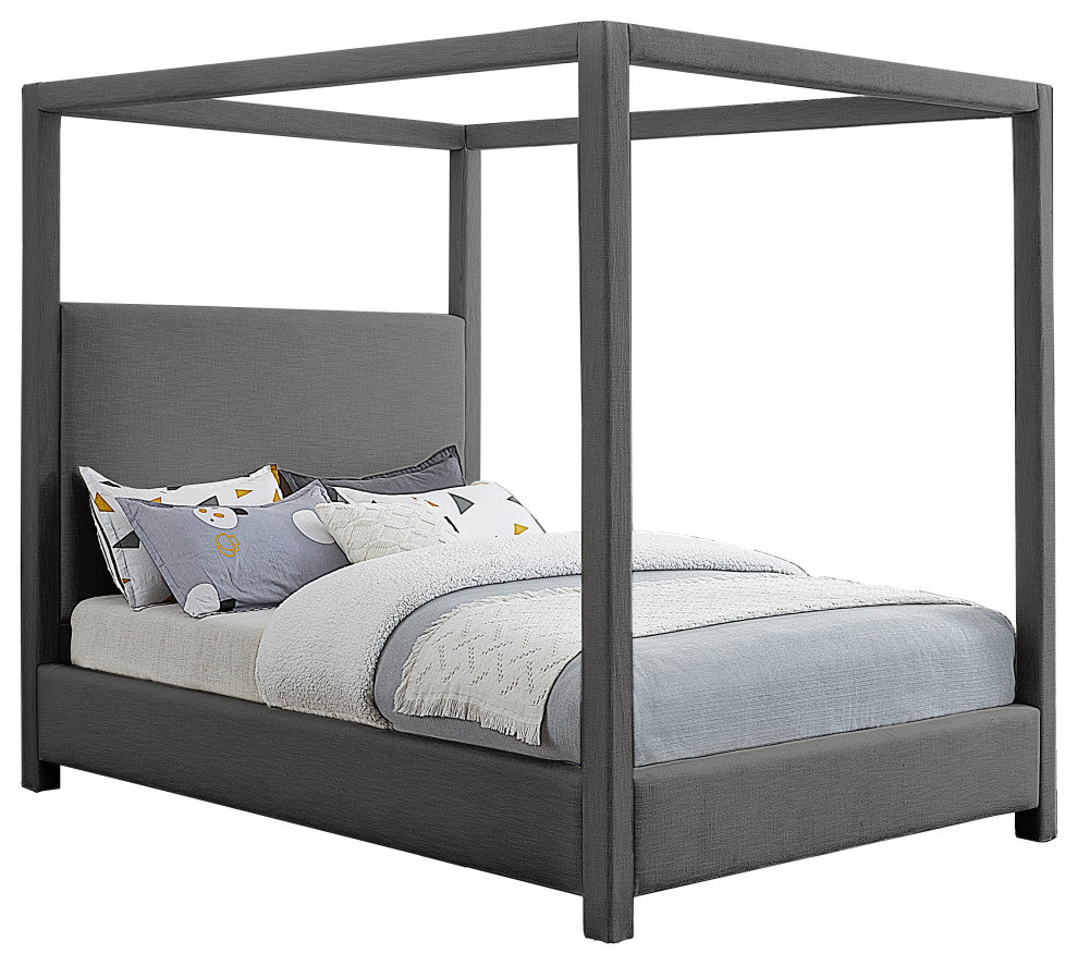 Emerson Upholstered Bed, Gray, King, Linen Textured Fabric