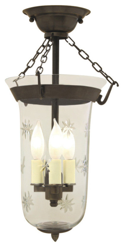 Semi Flush Elongated Bell Jar Lantern With Star Glass
