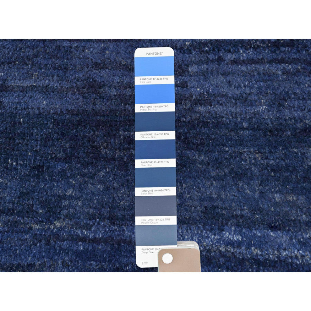 Denim Blue, Hand Knotted Ben Ourain Moroccan Berber Soft Wool Rug, 9'x12'5"