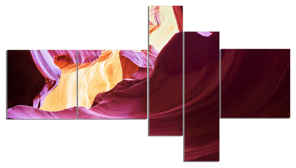 Purple in Antelope Canyon, Landscape Photography Canvas Print, 60"x32", 5 panels