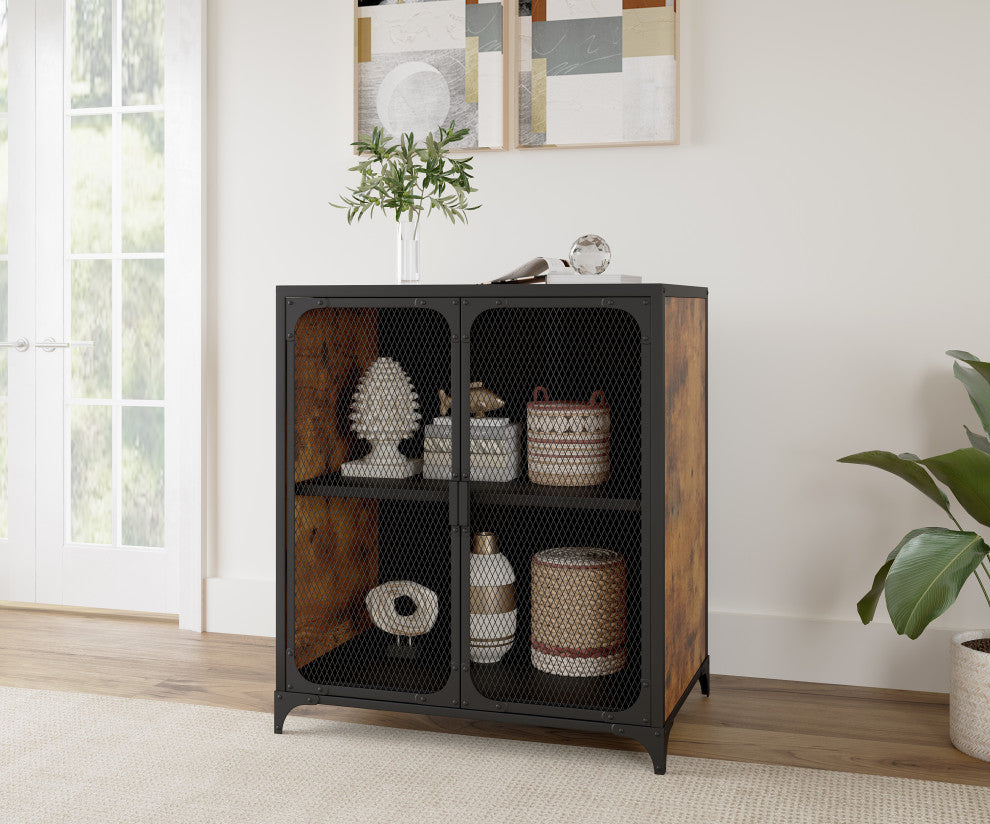 Rustic 2-Door Cabinet With Mesh Doors