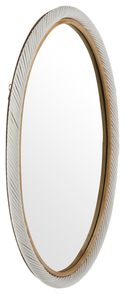 Oval Twisted Rattan Wall Mirror, White