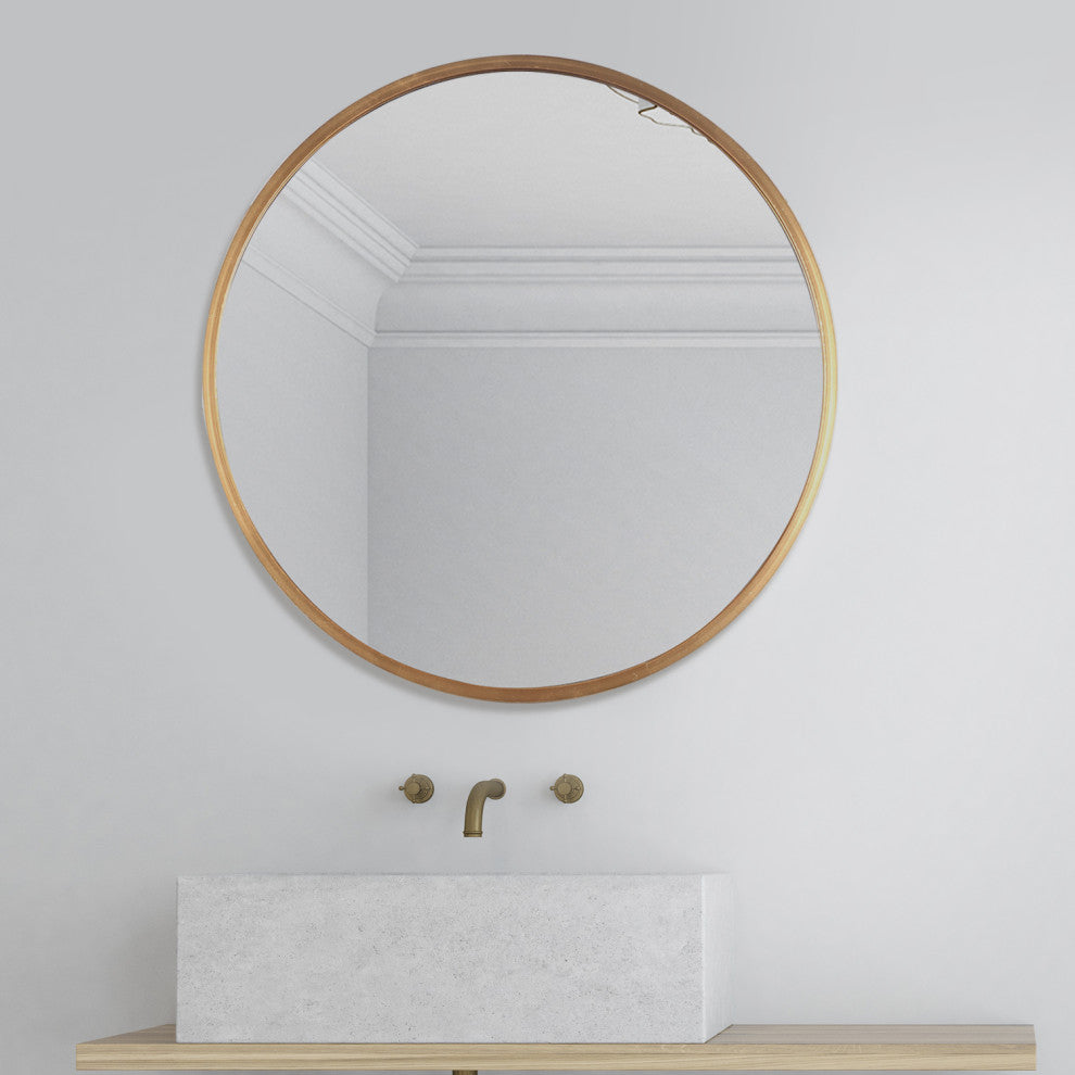 Round Copper Framed Wall Mirror, 20"