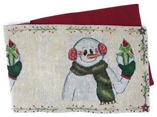 Magical Snowman Table Runner, Festive Holiday White Tapestry, 13" X 90"