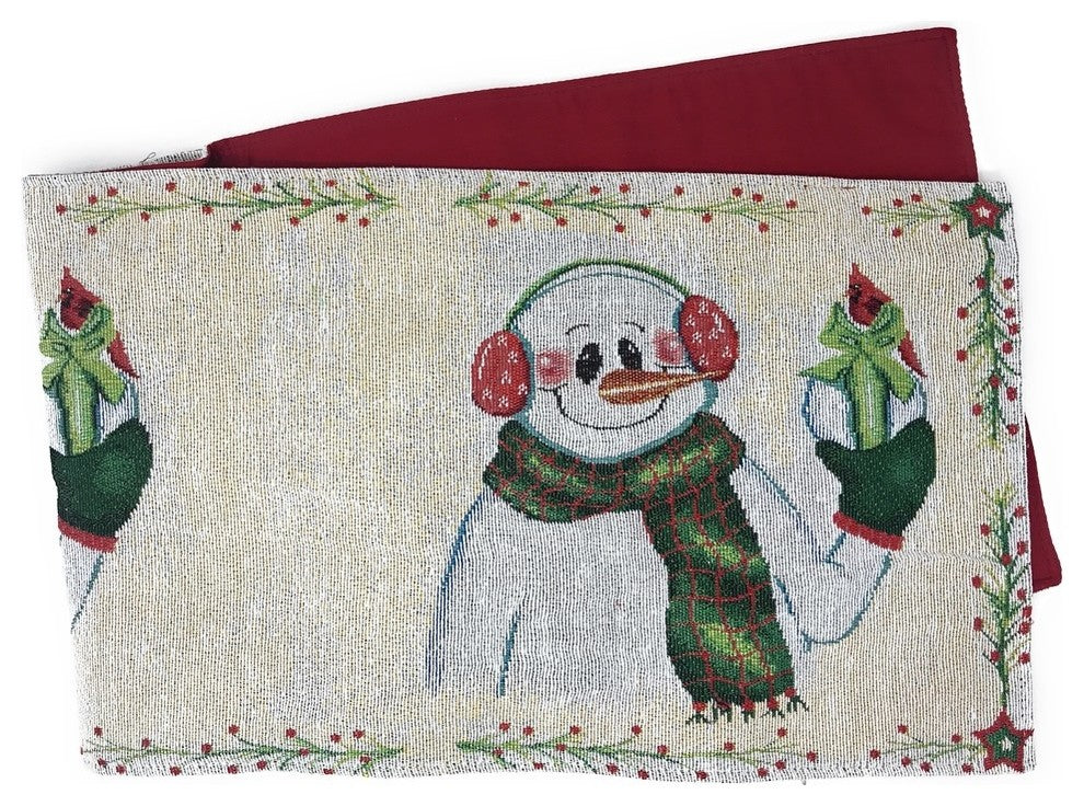 Magical Snowman Table Runner, Festive Holiday White Tapestry, 13" X 90"