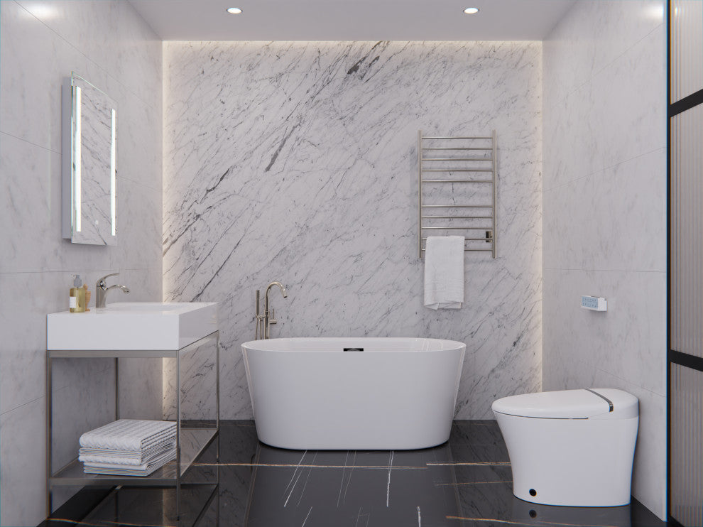 ANZZI Chand Series Freestanding Bathtub, White, 55 in.