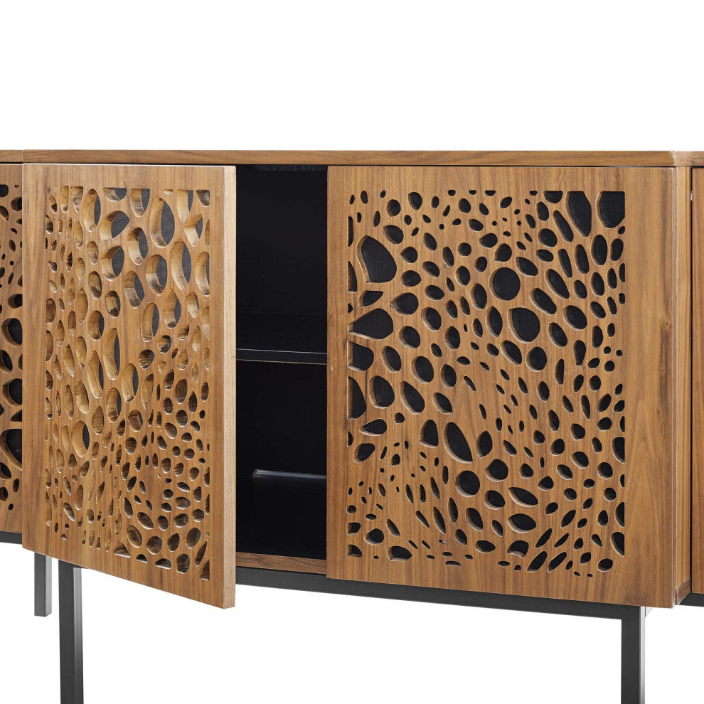 Console Entry Table Sideboard, Rectangular, Wood, Metal, Brown Walnut, Modern