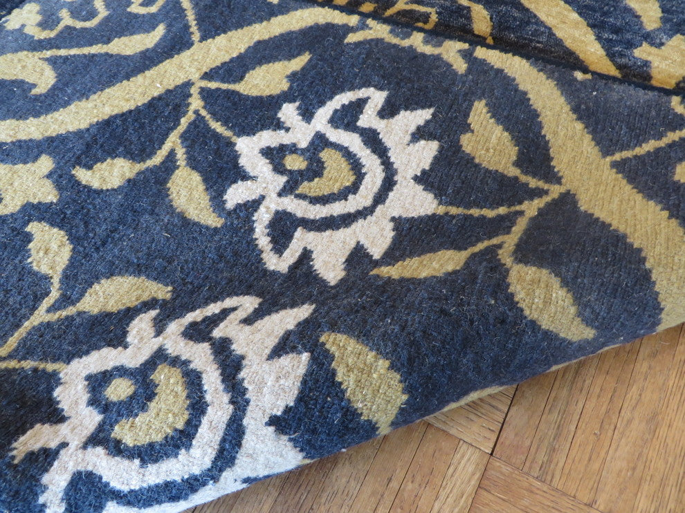 Hand-Knotted Transitional Black William Morris Oushak Oriental Rug, 8x10