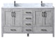 60" Distressed Gray Double Vanity, White Marble Top, White Sinks, No Mirror