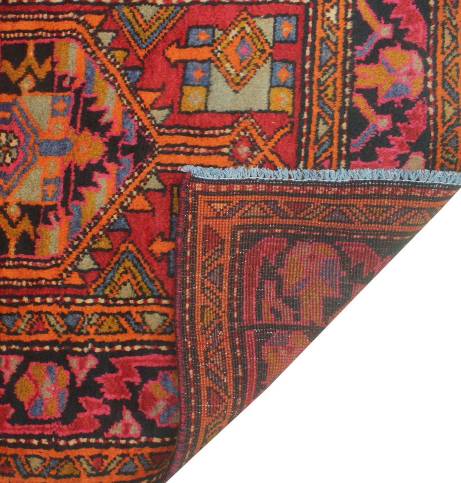 Fine Vintage Distressed Musad Red/Charcoal Runner, 3'7x10'9