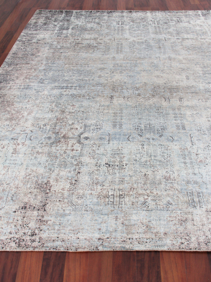Fine Pure Silk Hand-Knotted Silk Ivory/Dark Gray/Multi Area Rug