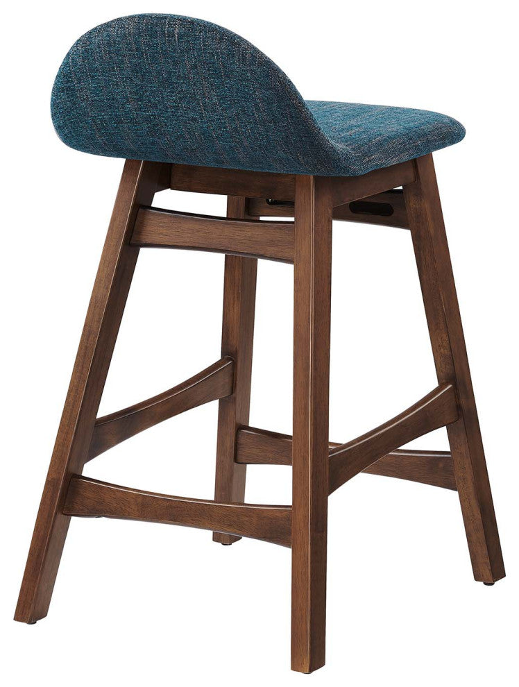 Juno Wood Counter Stool, Set of 2, Navy Fabric