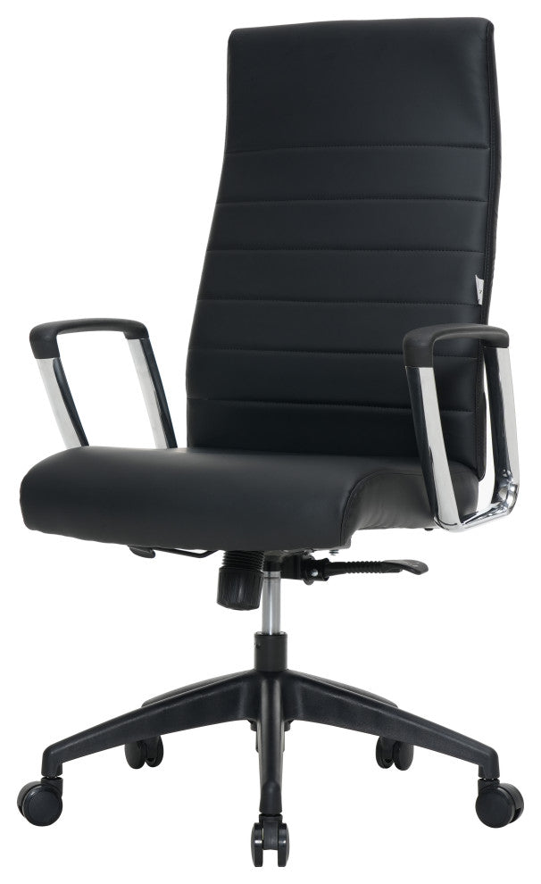 LeisureMod Hilton Modern High Back Leather Conference Office Chair, Black