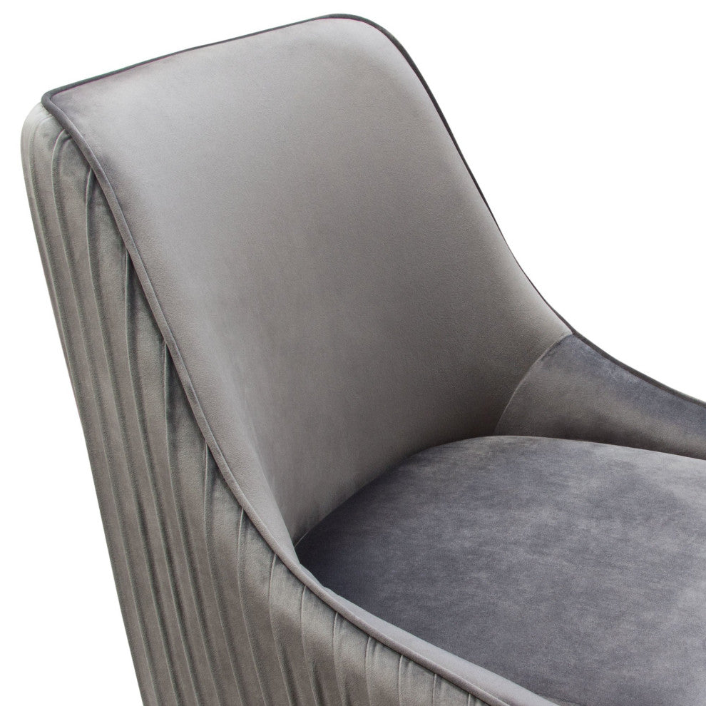 2 Quinn Dining Chairs With Outside Pleat Detail, Gray Velvet