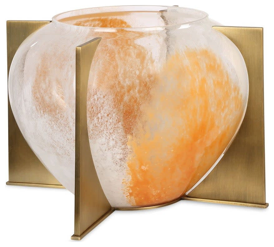 Uttermost 18183 Amber Swirl 7-3/4" Tall Glass and Iron Vase - Amber / White