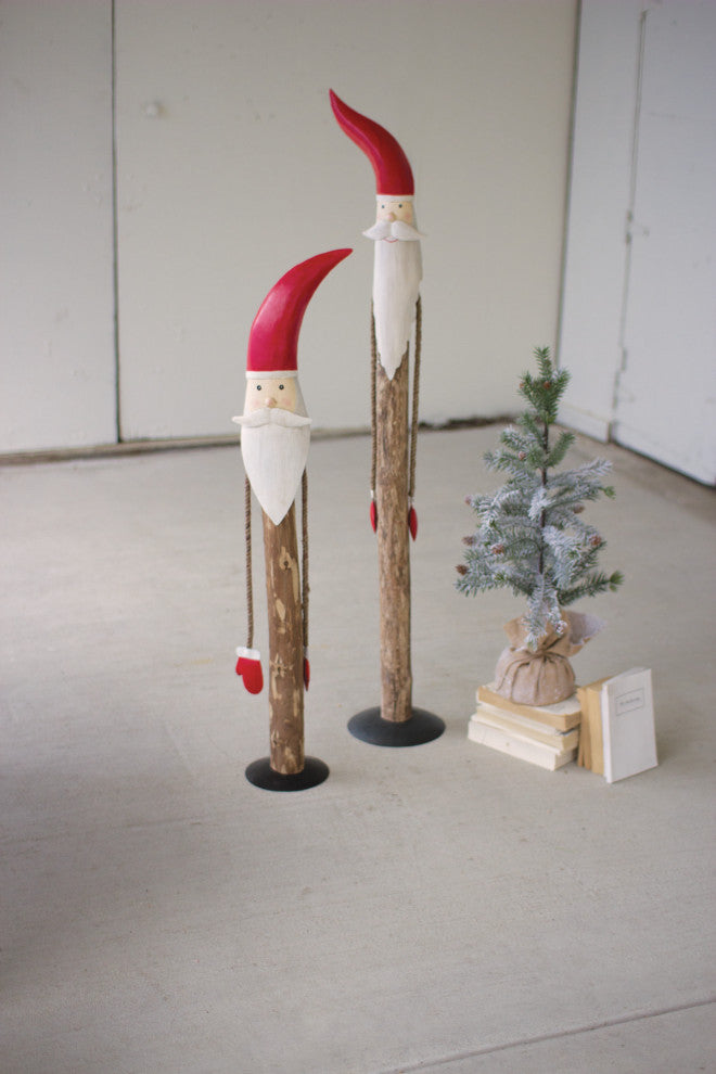 Wooden Life Size Painted Santa Claus Statues, 2-Piece Set