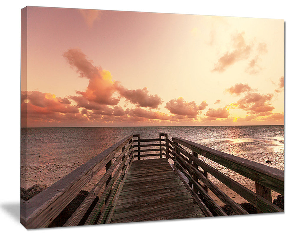 "Boardwalk On Beach Wooden Pier" Sea Bridge Canvas Wall Artwork, 20"x12"