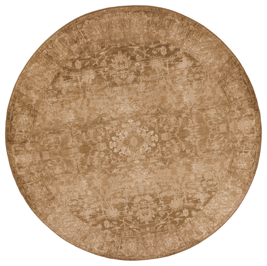8' Beige Machine Woven Distressed Floral Traditional Round Indoor Area Rug