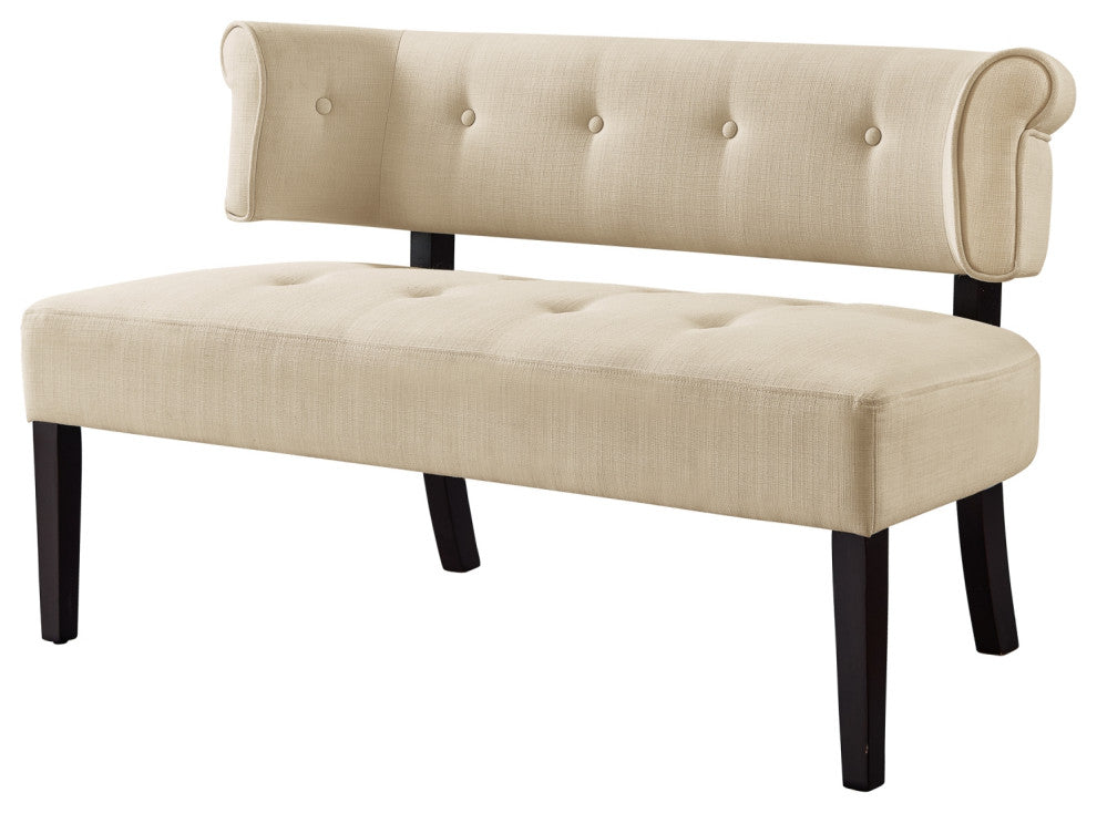 Inspired Home Elisabeth Bench Upholstered, Beige Linen