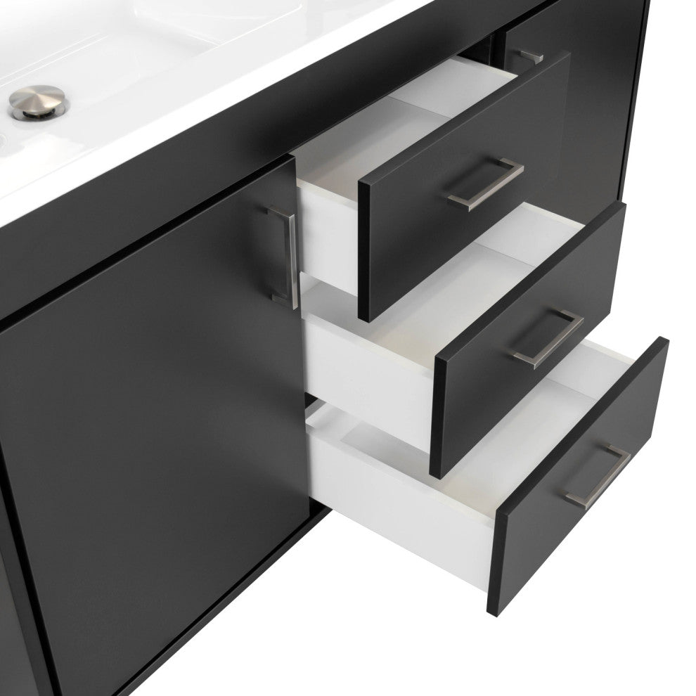Olivia 60" Double Sink Freestanding Bathroom Vanity Set, Matte Black