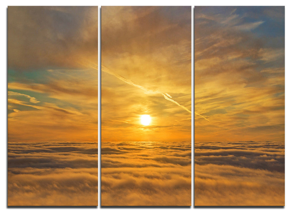 "Golden Sunset Over Clouds" Oversized Beach Metal Wall Art, 3 Panels, 36"x28"