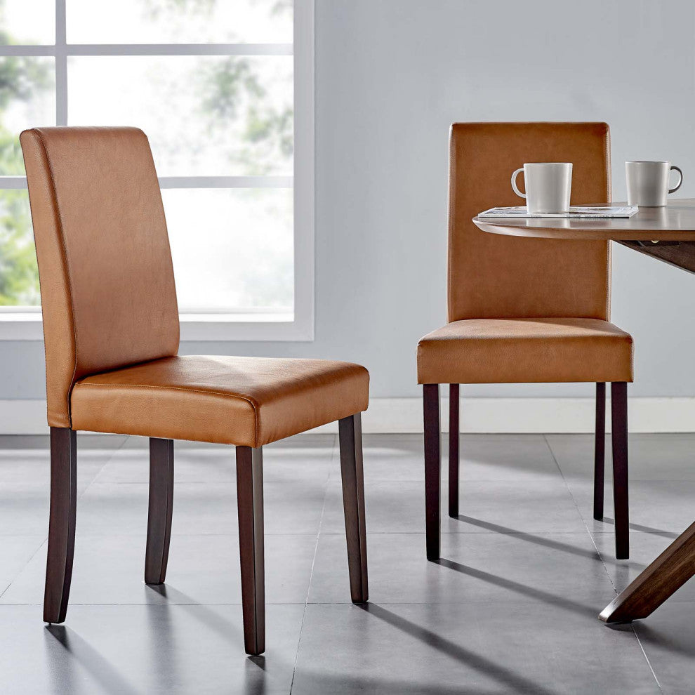 Dining Chair, Set of 2, Tan, Faux Vinyl Leather, Modern, Bistro Hospitality