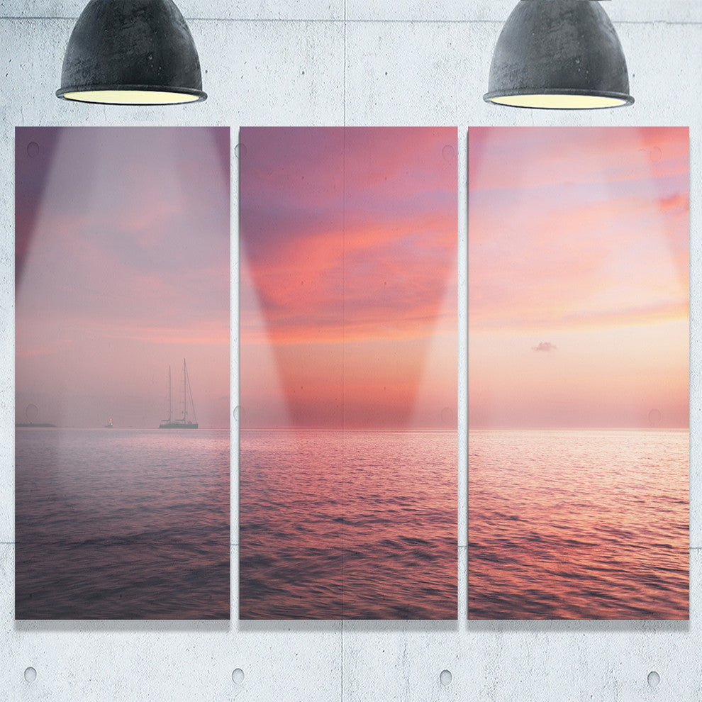 "Reddish Serene Maldives Seashore" Metal Wall Art, 3 Panels, 36"x28"