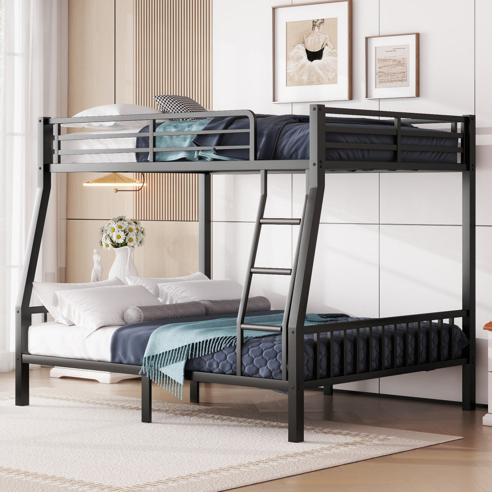 Gewnee Full XL Over Queen Metal Bunk Bed with Ladder and Slats Support