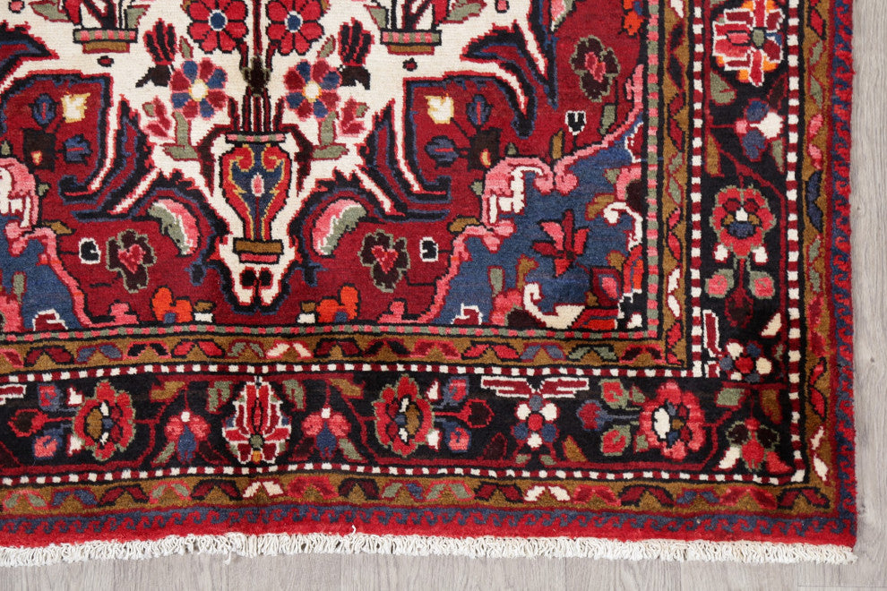 Hand-Knotted Oriental Carpet Traditional Persian Area Rug, Beige, 8'6"x5'0