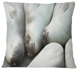 Sea Elephants Taking Nap Abstract Throw Pillow, 18"x18"
