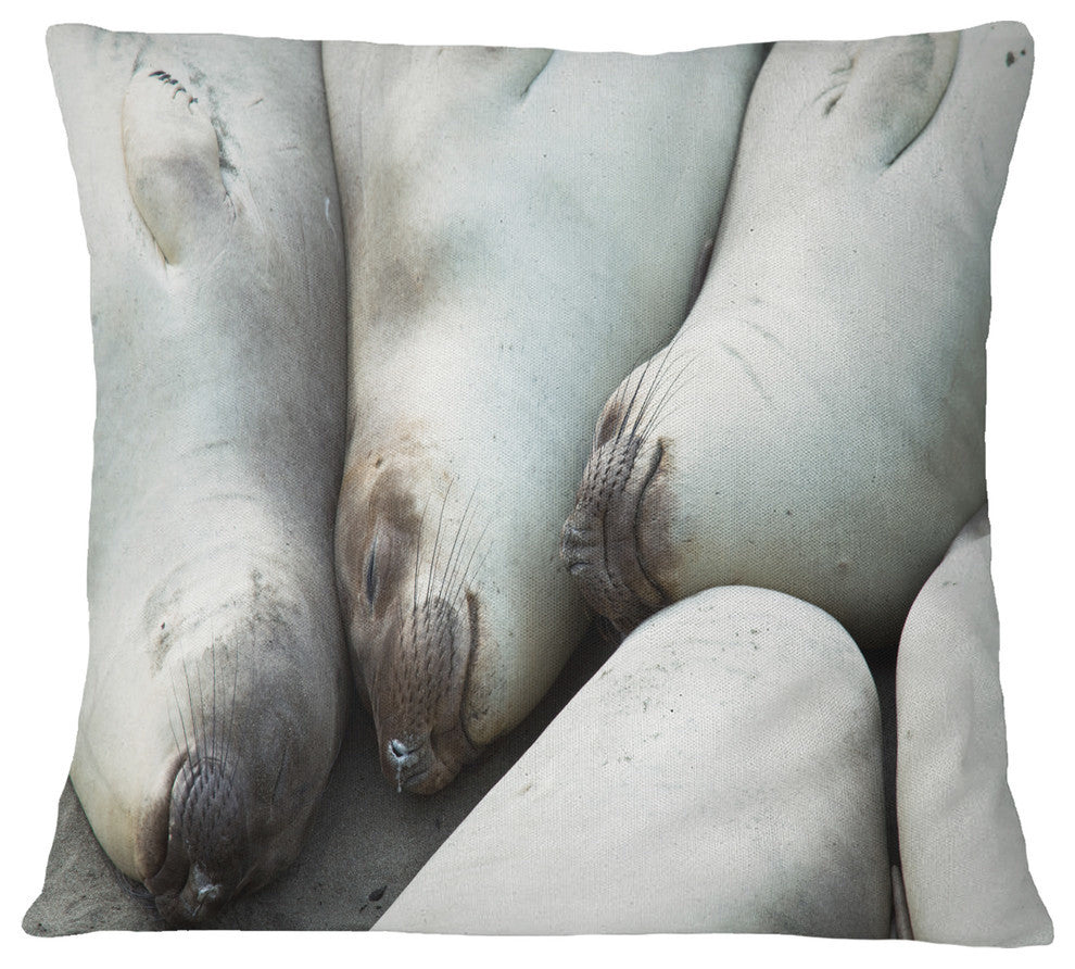 Sea Elephants Taking Nap Abstract Throw Pillow, 18"x18"