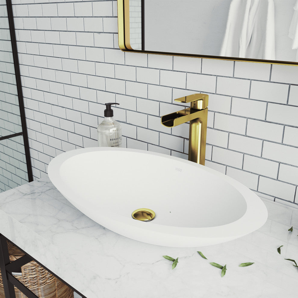 VIGO Amada 10" H Single Handle Single Hole Bathroom Vessel Faucet, Matte Brushed Gold