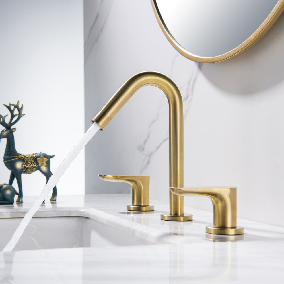 Double Handle Deck Mounted Bathroom Sink Faucet, Brushed Gold