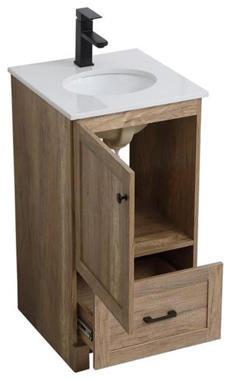 Elegant Decor Soma 18" Steel MDF Stone Single Bathroom Vanity in Natural Oak