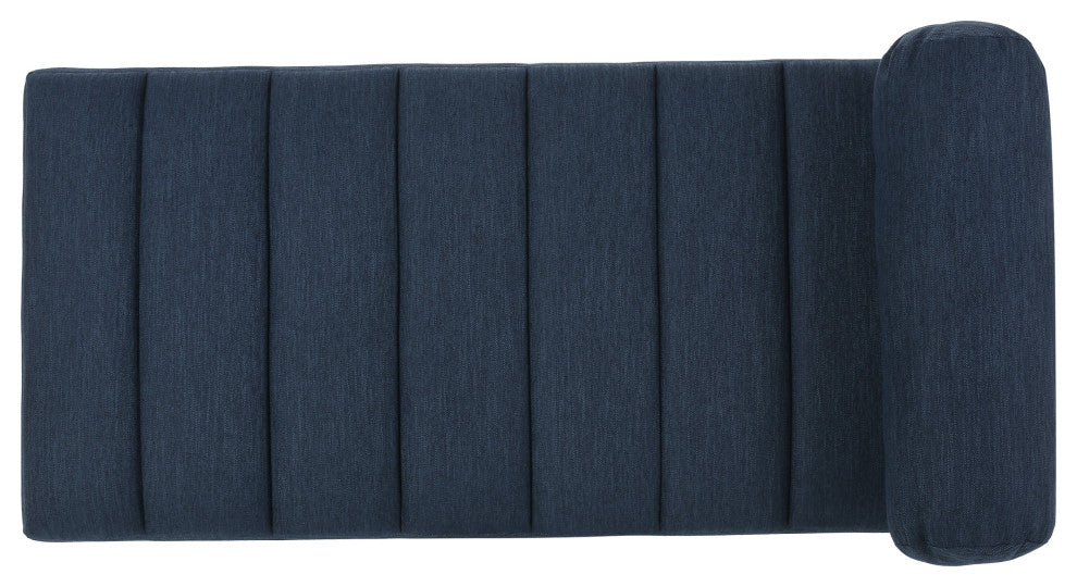 Holmwood Mid Century Modern Fabric Tufted Chaise Lounge With Bolster Pillow, Navy Blue/Natural Walnut