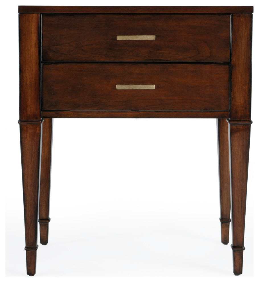 Kai 2 Drawer Burl Wood End Table, Antique Cherry